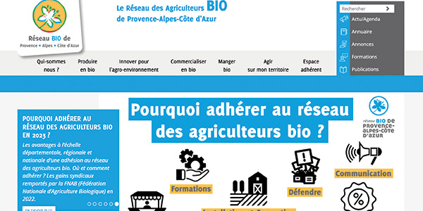Répertorie les produits biologiques des agriculteurs de la région par département, par type de produit et par ferme.